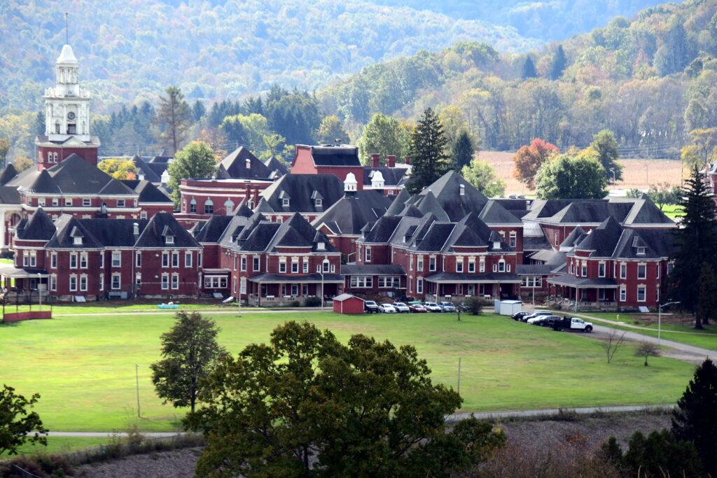 A photo of Pok Center campus. Photo source: "Polk Center 90 Years: A Pictorial History of Polk Center in Polk, Pennsylvania," Carolee K. Michener and Dennis L. Armstrong, Venango County Historical Society, Franklin, PA, 1987.